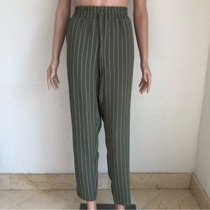 NYCC Olive Green/Cream Striped Bohemian Style Casual Pants Women’s Size L Elasti